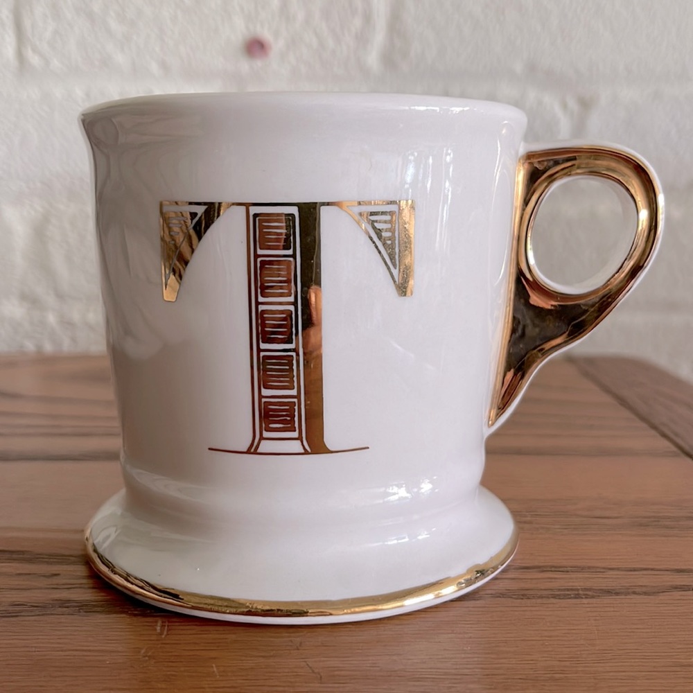 Anthropologie Alphabet Mug, gold letters. Used 3 times. Excellent condition!